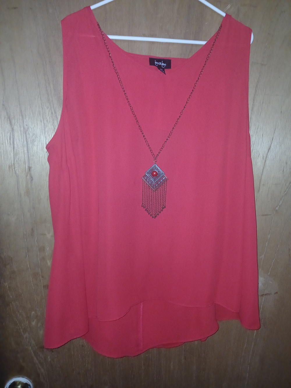 by & by Red Chiffon Tank Top with Pendant